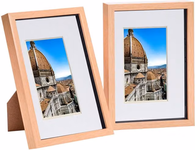 Nicola Spring Single Rectangular 3D Box Photo Frame with A5 Mounts, Light Wood/White, W/D/H: 30.48 x 21.0 x 2.0 cm