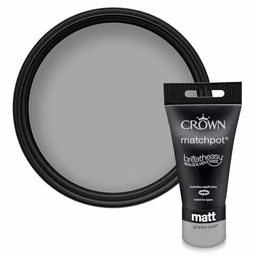 Crown Walls & Ceilings Grey Matt Water Based Paint Tester Pot 40ml