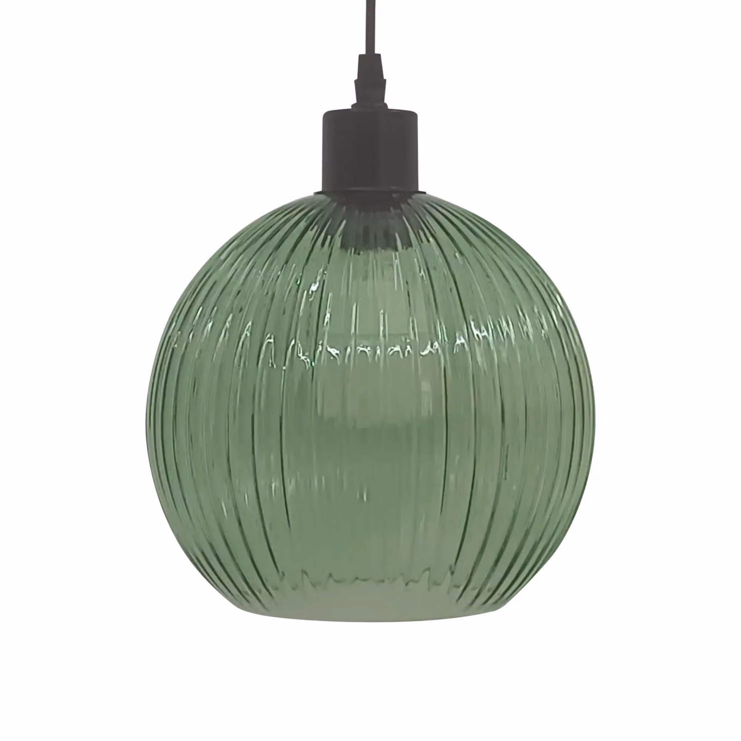 First Choice Lighting Betchley Set of 2 Green Ribbed Glass Globe Pendant Lights with Black Accents – 4