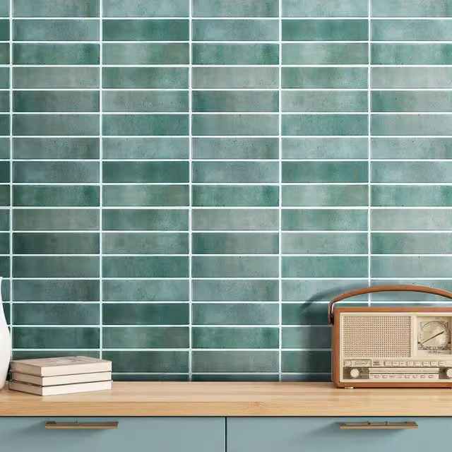 Livingandhome Set of 10 Self Adhesive 3D Rectangular Tile Wallpaper Stickers, Green, W: 29 cm, H: 22.9 cm