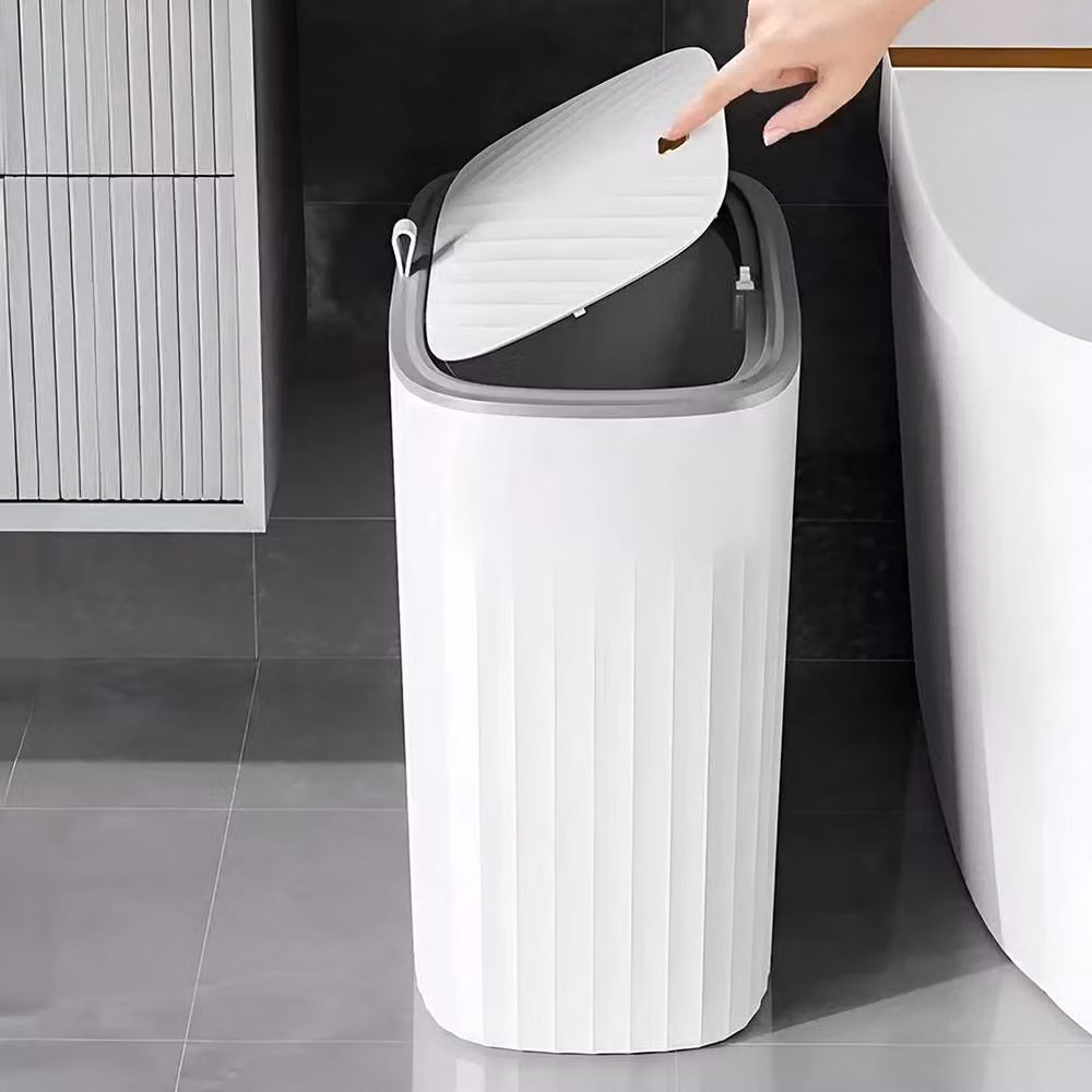 FORGEVIO Small Slim Narrow Touch Waste Bin with Lid, White, W: 26 cm, D: 13 cm, H: 24 cm – 4