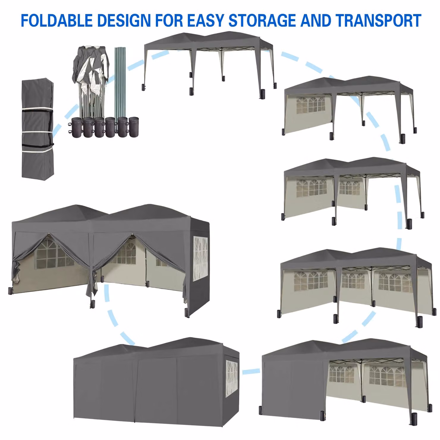 MCC Direct Grey Pop Up Gazebo with Removable Sides and Storage Bag, W: 300 cm, D: 300 cm, H: 300 cm – 2