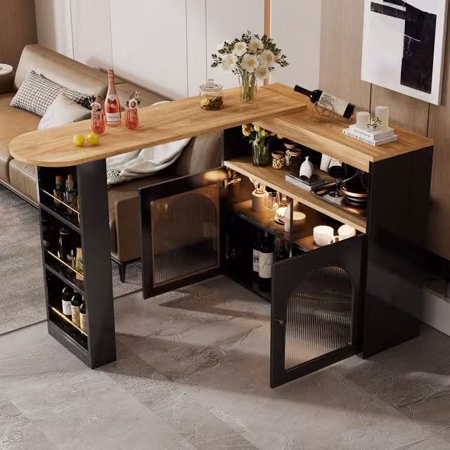 Aosom UK Modern Extendable Kitchen Island with Swivel Dining Table and LED Strip, Black, W: 138-193 cm, D: 39 cm, H: 105 cm