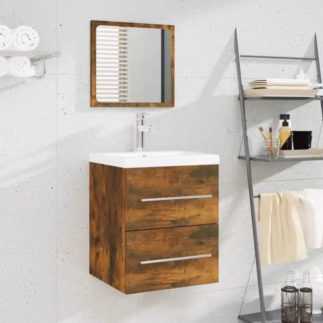 Berkfield Home Sink Cabinet with Built-in Basin in Smoked Oak Brown Engineered Wood