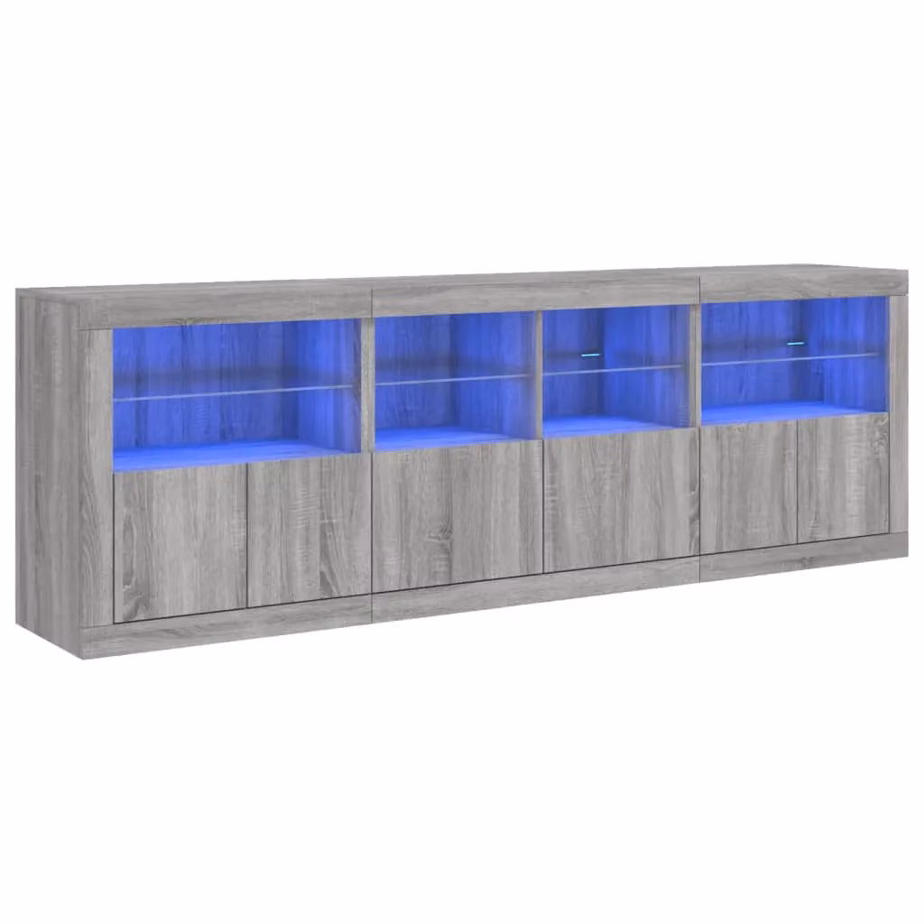 Berkfield Home Modern Sideboard with Integrated LED Lights in Grey Sonoma, W/D/H: 202 x 37 x 67 cm – 2