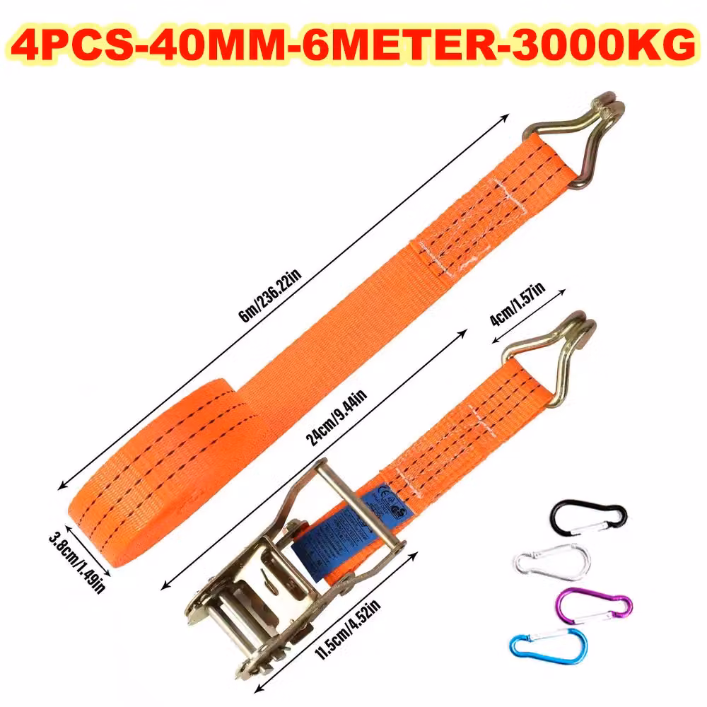 VOGREX Heavy Duty Ratchet Tie Down Straps, Orange, Width: 4 cm, Length: 6 m – 2