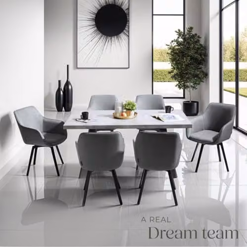 tectake Set of 4 Anthracite Velvet Swivel Dining Chairs with Metal Legs – 2