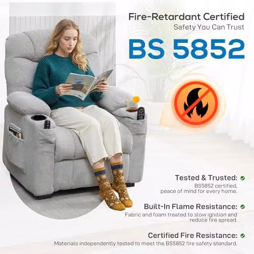 HOMCOM Grey Fabric Electric Massage Recliner Armchair with Heat, Vibration, USB Port and Memory Function – 5