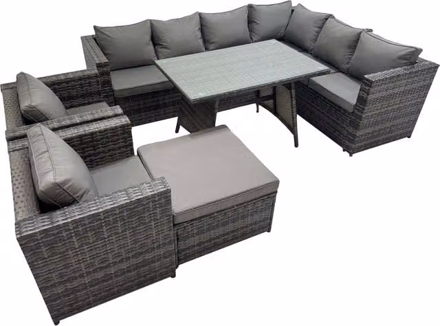 Fimous Dark Grey Polyrattan Patio Furniture Set with Glass Top Dining Table and 2 Chairs