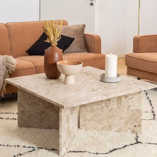 Furniture To Go Vega Square Coffee Table in Brown and Beige with Marble Stone Effect