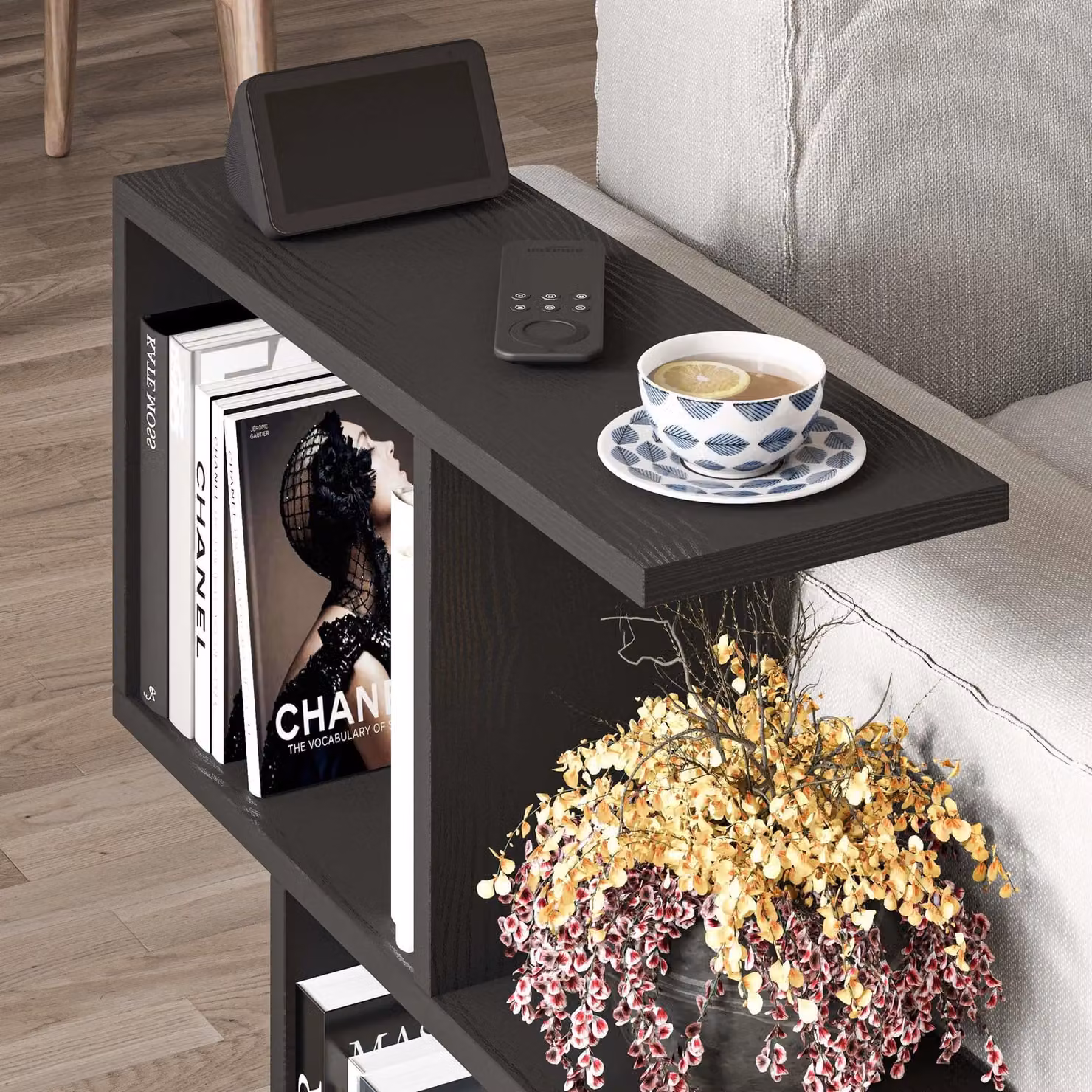 Decortie Modern 4-Compartment Side Table in Black Wood, W/D/H: 60 x 60 x 60 cm – 3