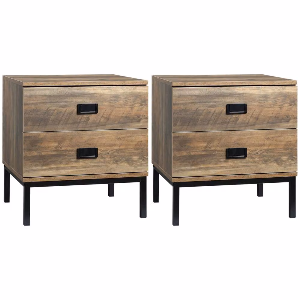 Wyld Haus Monoyo Set of 2 Retro Bedside Tables in Coffee Brown with Black Legs and 2 Drawers – 2