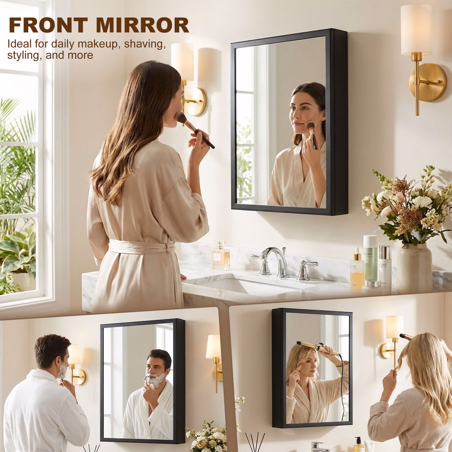 kleankin Black Wall Mounted Bathroom Mirror Cabinet with Internal Shelves, W/D/H: 40 x 12 x 60 cm – 5