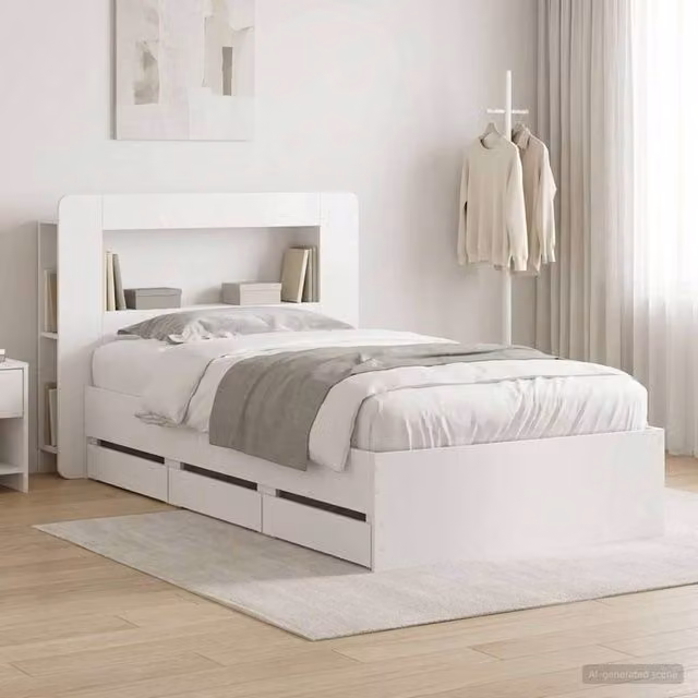 Berkfield Home Modern Bed Frame with Storage Drawers in White, Engineered Wood, W: 75 cm x L: 190 cm