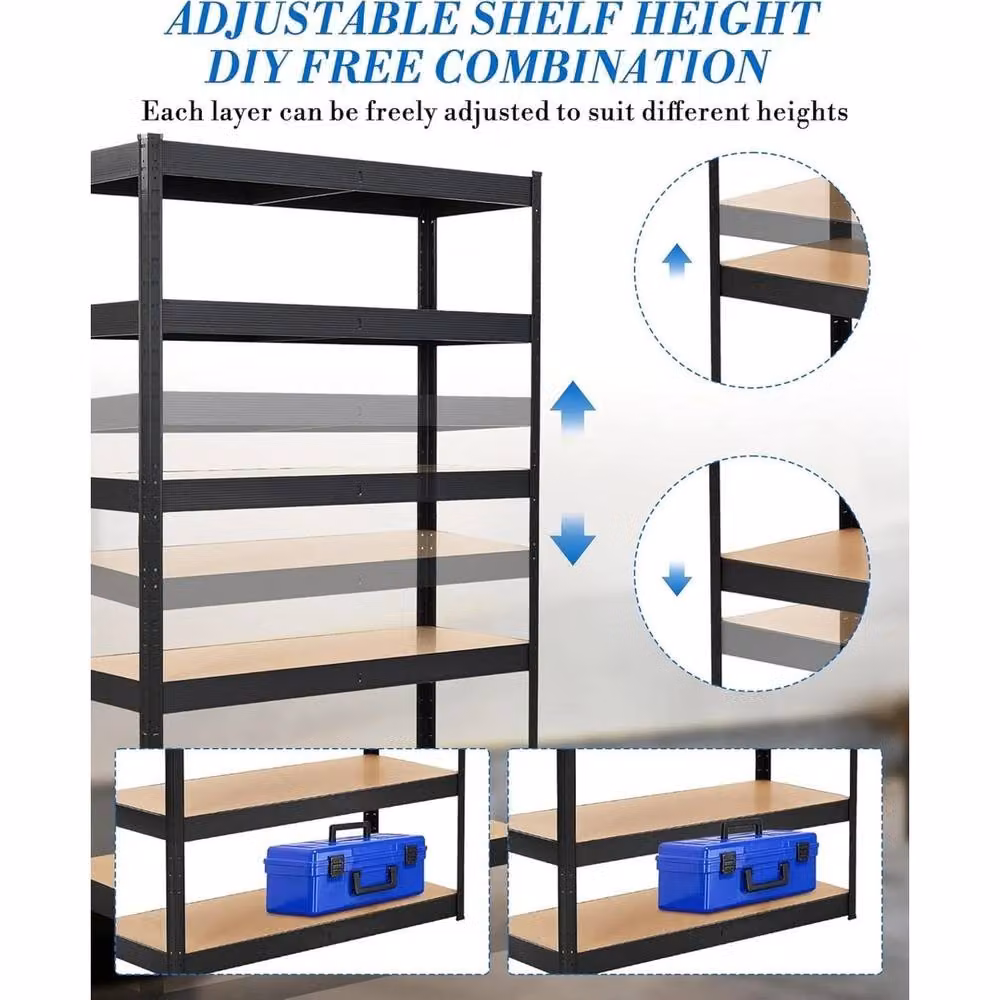 VOGREX Heavy Duty Garage Shelving in Black, W/D/H: 36 x 18 x 72 cm – 4