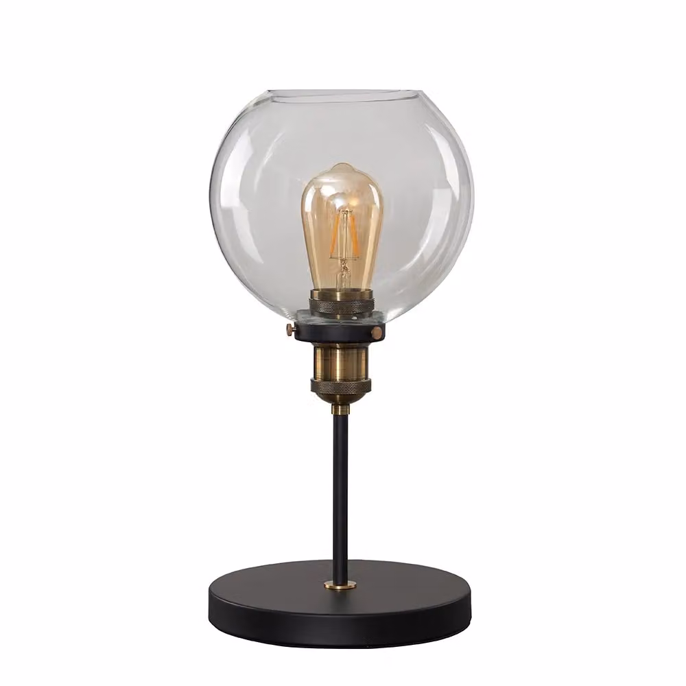 ValueLights Sheridan Pair of Industrial Glass Bowl Table Lamps in Black and Gold/Brass – 2