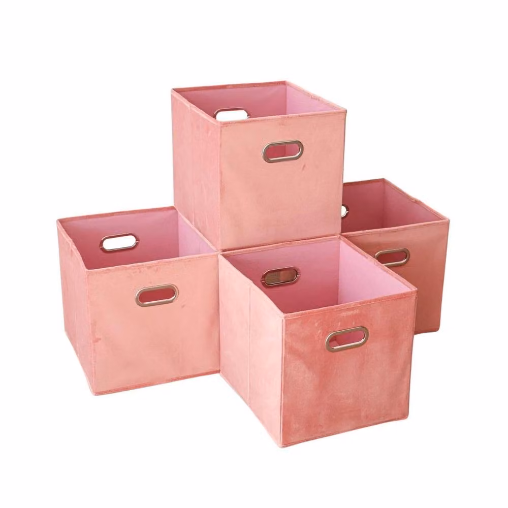 NESTLUNE Square Folding Fabric Storage Utility Box with Handles in Pink – 2