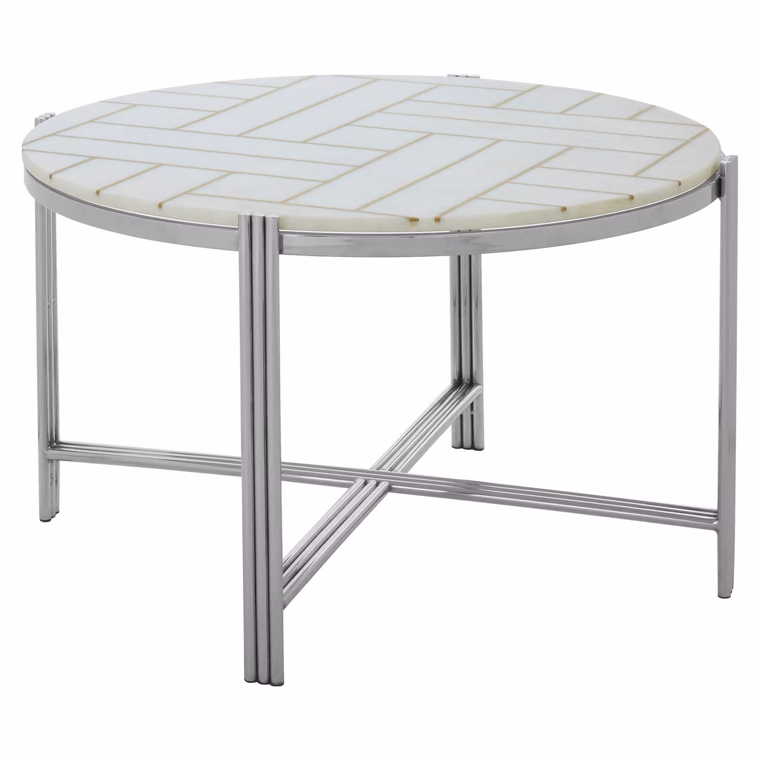 Orsina Round White Marble Top Coffee Table with Silver Finish – 2