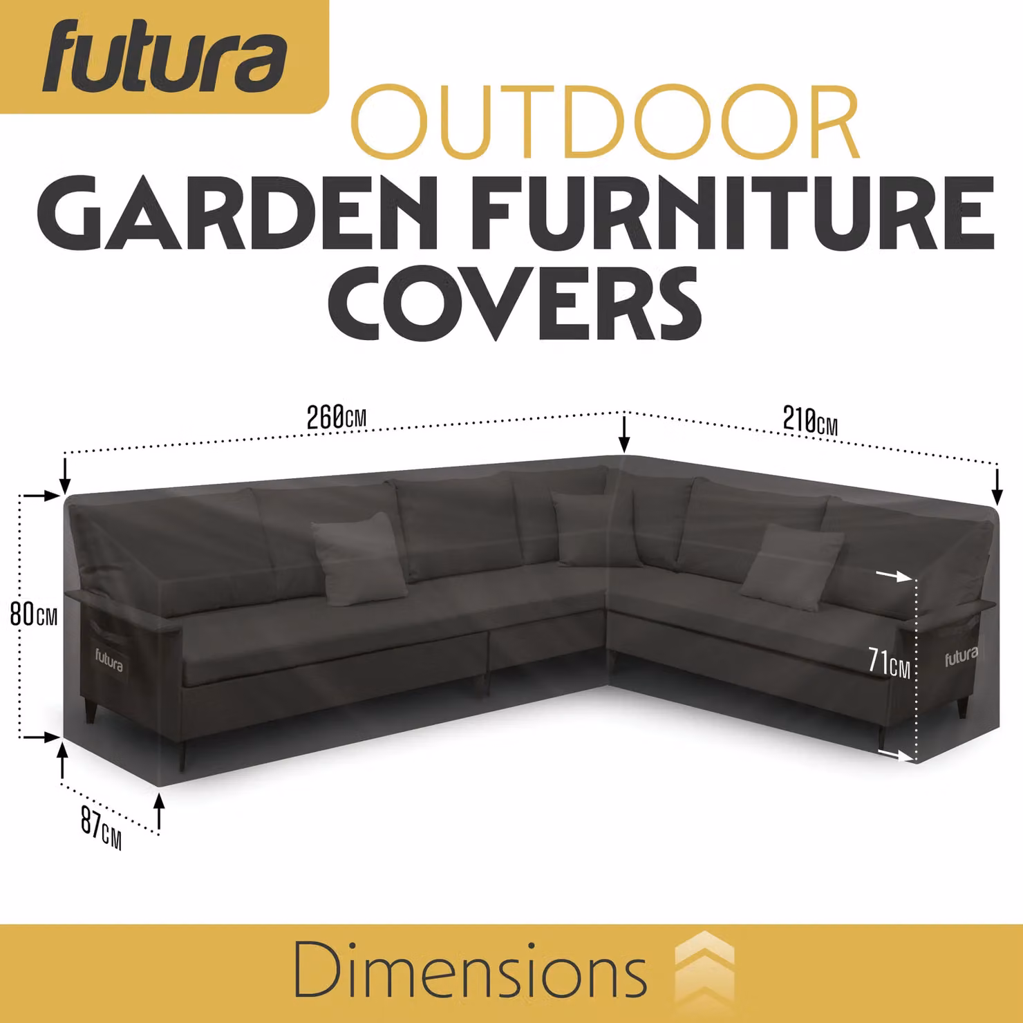 Futura Waterproof L Shaped Garden Furniture Cover in Black, 420D Oxford Fabric, W/D/H: 260 x 210 x 80 cm – 8