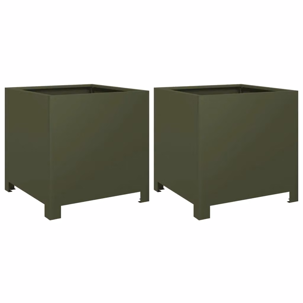 Berkfield Home Garden Steel Planter Tubs, 2 Pack, Green, W/D/H: 40 x 40 x 40 cm – 2