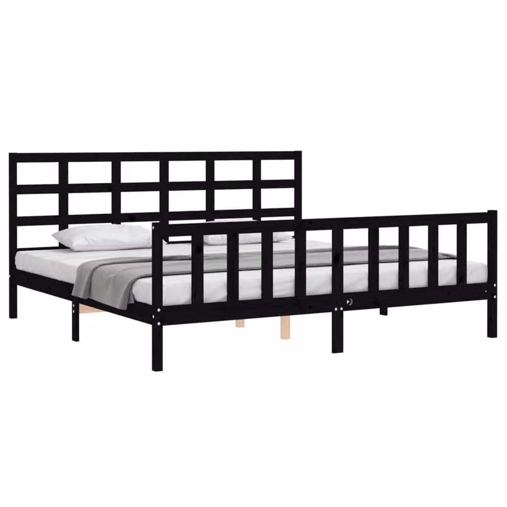 Berkfield Home Solid Pine Bed Frame with Headboard in Black, 200 x 200 cm – 3