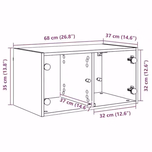 vidaXL Set of 2 Modern Wall Mounted Cabinets with Glass Doors in Brown, W/D/H: 68 x 37 x 35 cm – 3