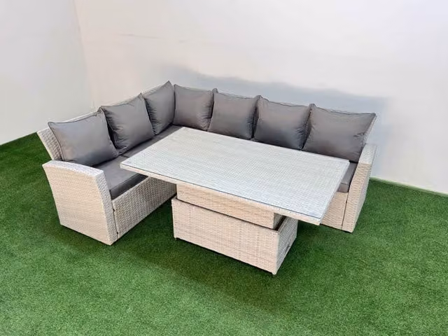 Fimous Modern Polyrattan Outdoor Garden Corner Sofa in Grey