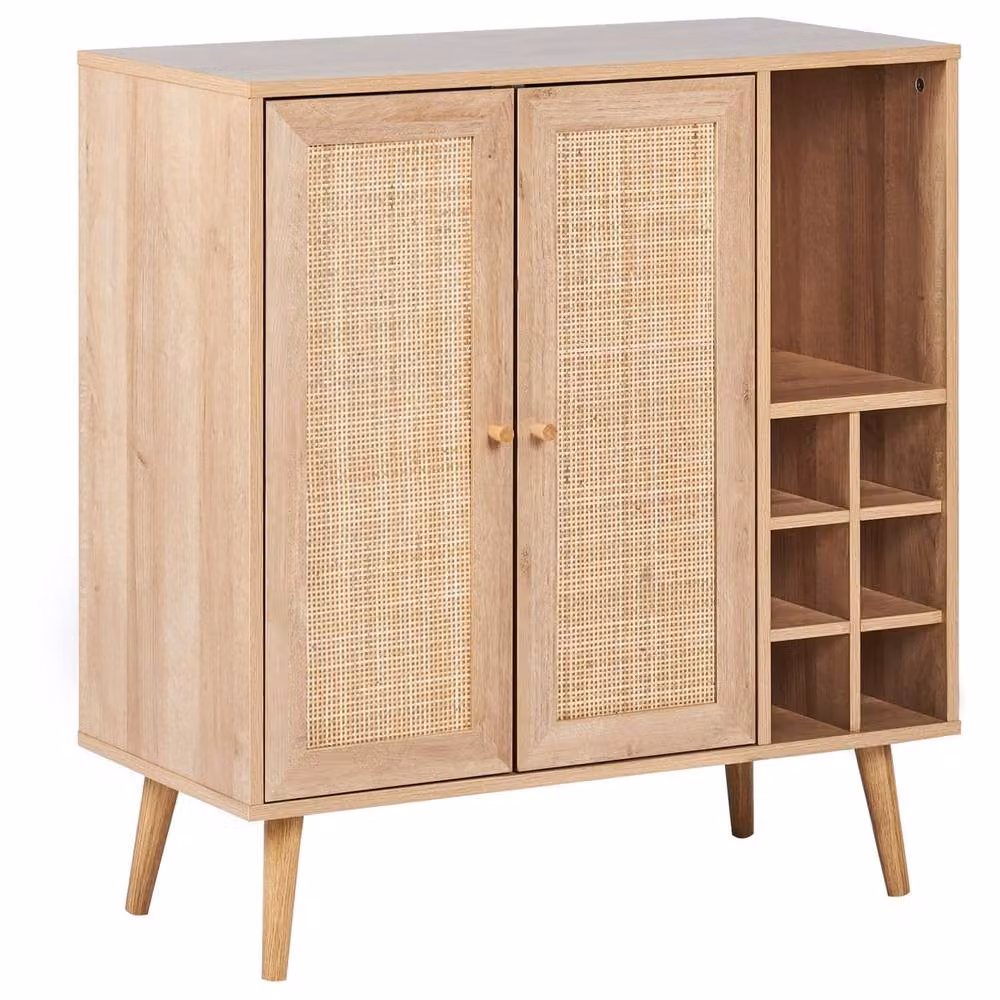 Wyld Haus Wyld and Coco Boho Style Sideboard with Wine Rack and Wicker Rattan Fronts in Brown – 2