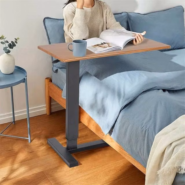 SPETLEK Adjustable Medical Overbed Bedside Table in Sand and Brown with Castors