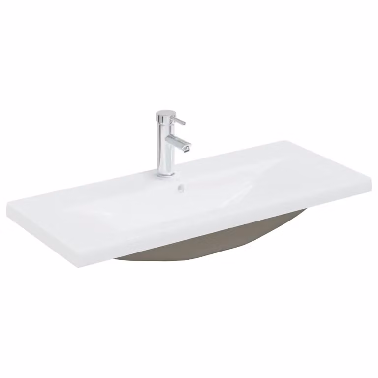 Berkfield Home White Ceramic Built-in Rectangular Basin with Overflow, W: 91 cm, D: 39 cm, H: 18 cm