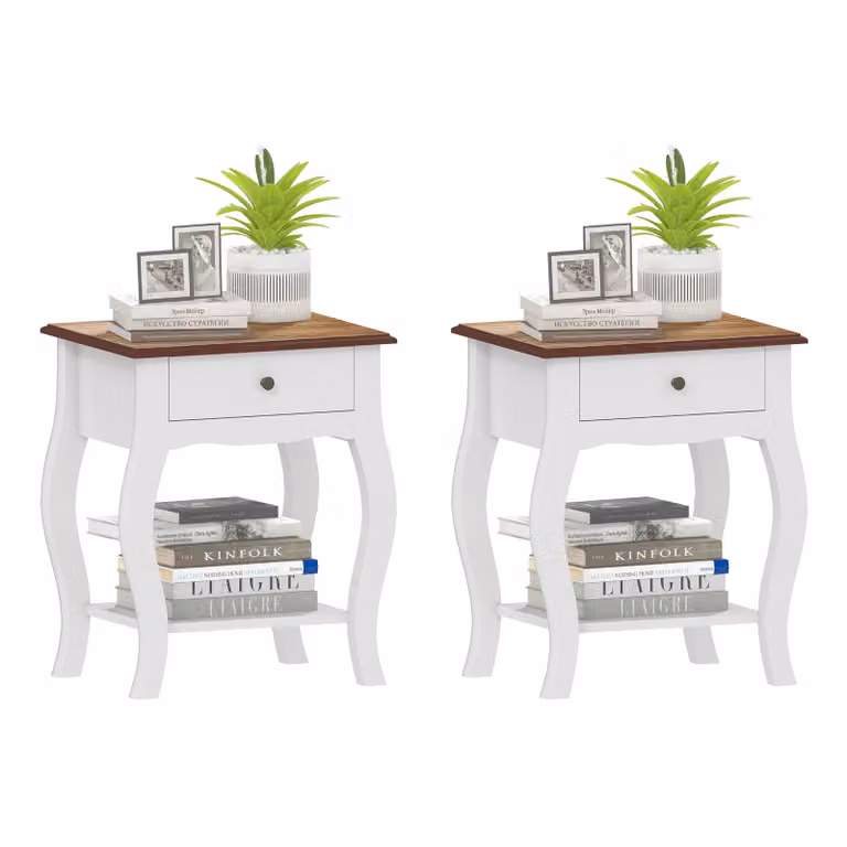 HOMCOM Set of 2 Modern White Bedside Cabinets with Drawers and Shelves
