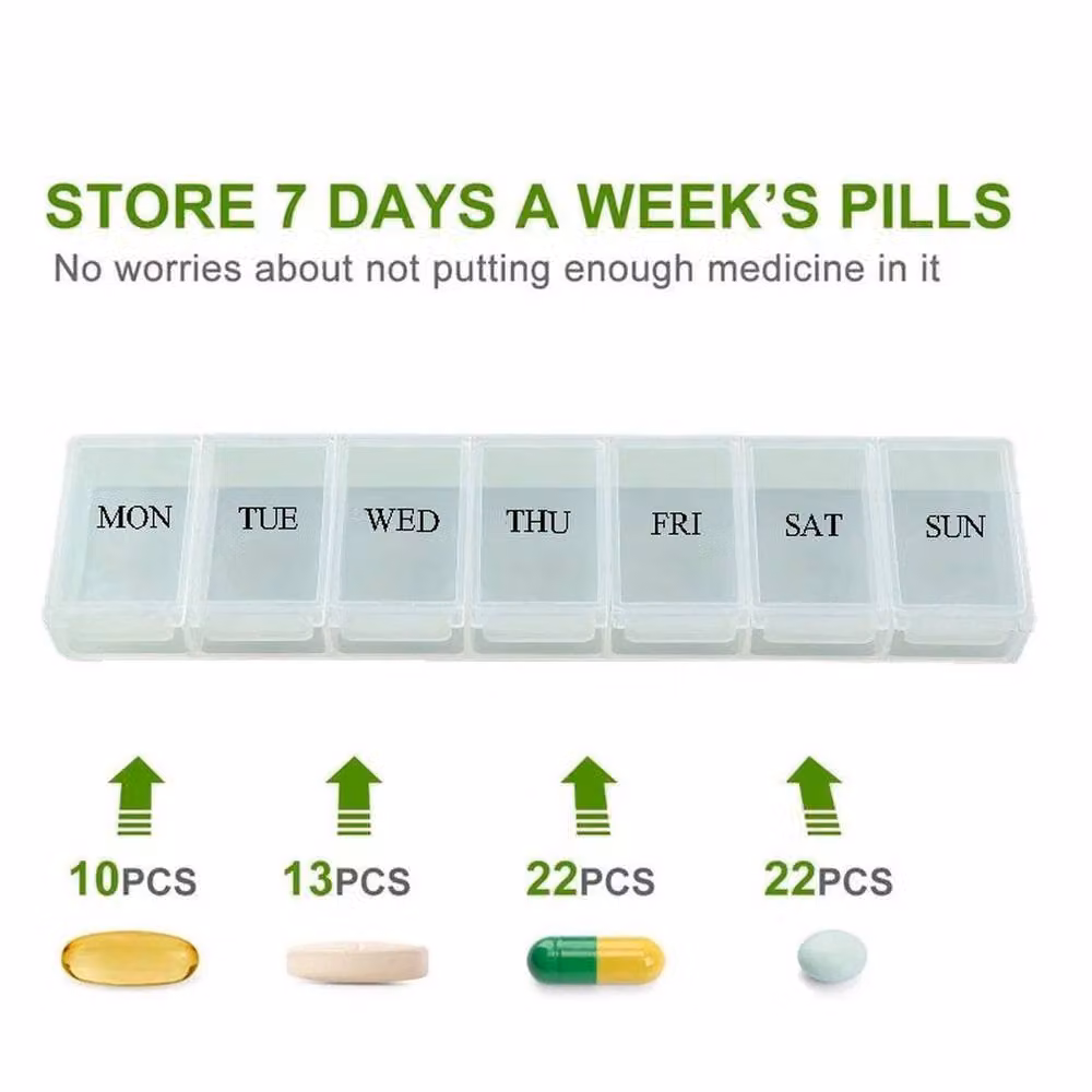 NESTLUNE 2-Pack Weekly 14-Compartment Pill Box Tablet Organiser in Clear – 2