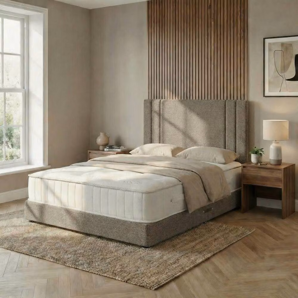 DS Living Velora Upholstered Fabric Divan Bed Frame in Brown, W/D/H: 140 x 200 cm – 3