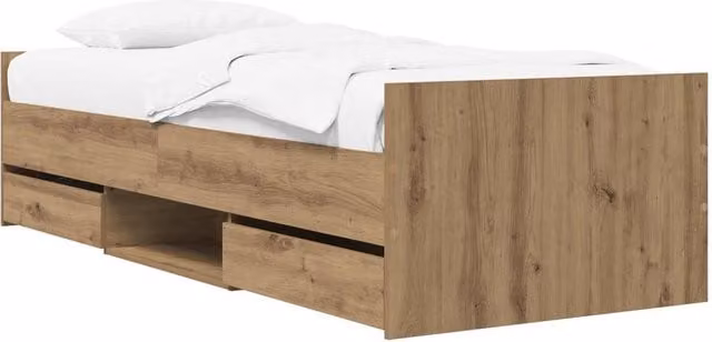 Berkfield Home Artisan Oak Bed Frame with Storage Drawers in Brown, W/D/H: 80 x 200 cm