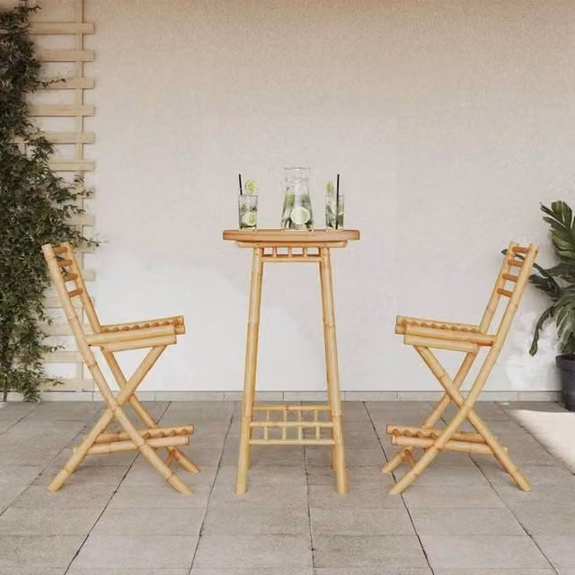 Berkfield Home Beautiful 3 Piece Foldable Bamboo Outdoor Bar Set in Brown – 1