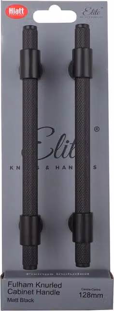 Pack of 2 Fulham Knurl T Bar Cabinet Handles in Matt Black, 128mm