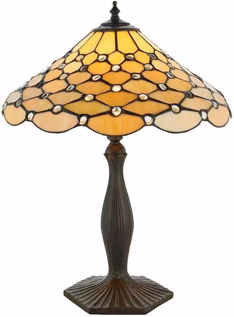 Loops Tiffany Glass Table Lamp in Bronze and Rich Cream with Geometric Shade