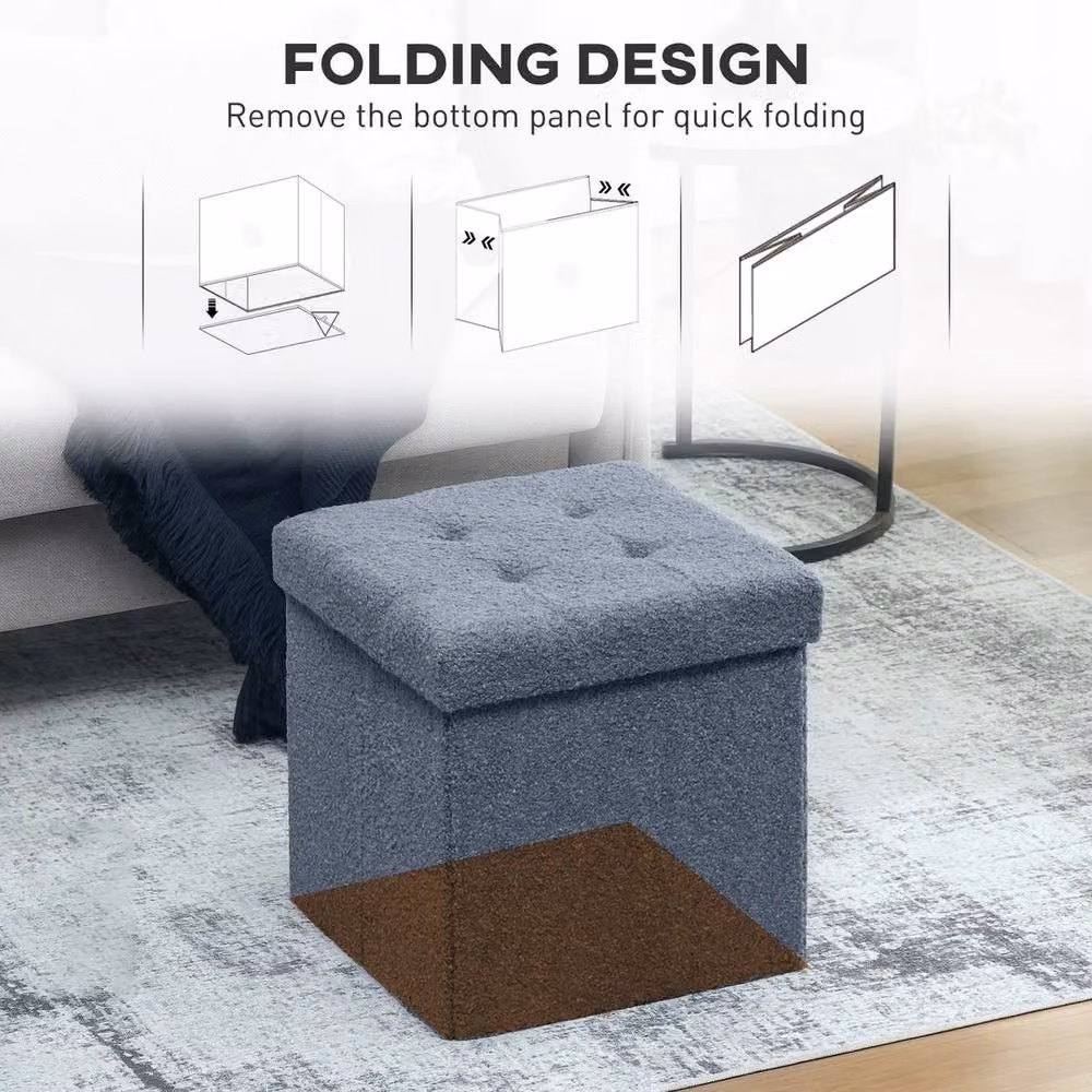 Havendro Foldable Sherpa Fleece Storage Ottoman, Blue, W/D/H: 38 x 38 x 38 cm – 3