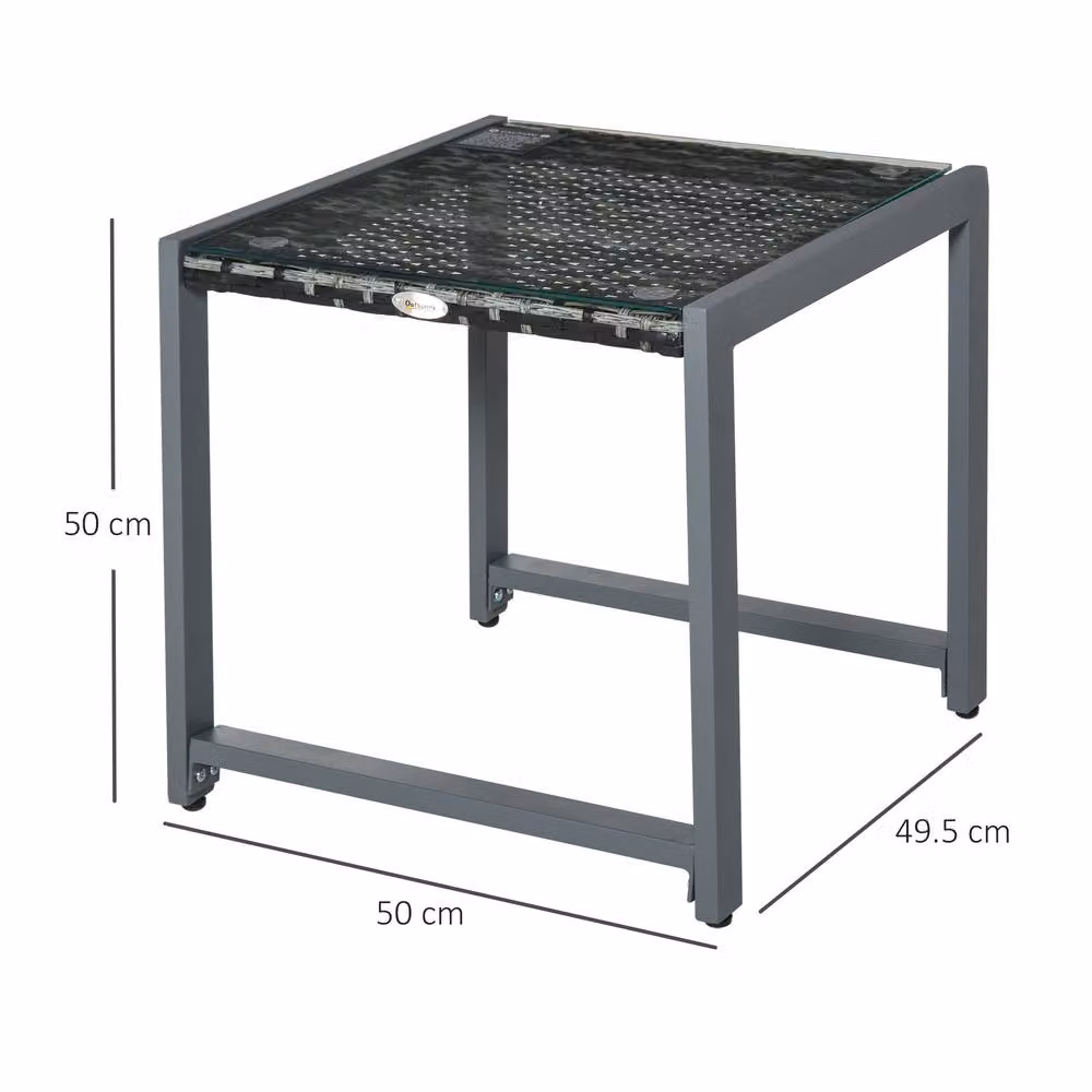 ERGOVEXA Grey Polyrattan Outdoor Side Table with Glass Top – 2