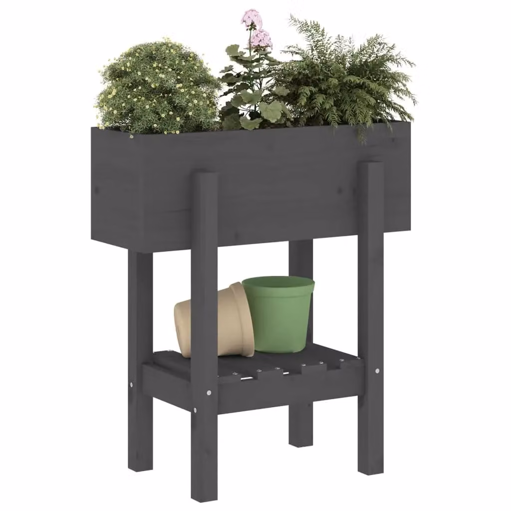 Berkfield Home Grey Solid Wood Pine Garden Planter Tub W: 62 cm, D: 30 cm, H: 69 cm – 3