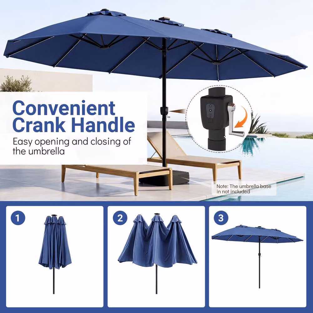 Gymax Blue Double-Sided Large Rectangular Market Parasol Umbrella, W: 457.2 cm x D: 254.0 cm – 7