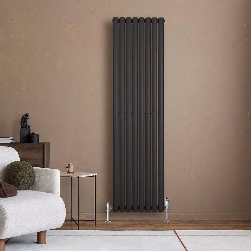 Monstershop Oval Single Column Steel Radiator, Black, H 180 cm x W 48 cm x D 4.8 cm – 4