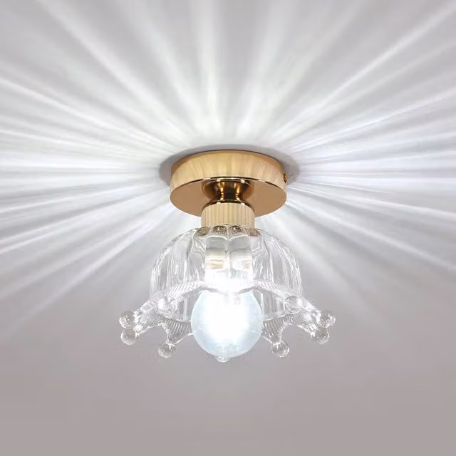 Goeco Modern E27 Ceiling Light with Transparent Glass Shade and Metal Base in Gold/Brass