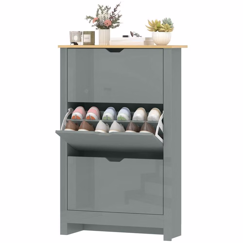 STILVORA Modern Grey Shoe Cabinet with 3 Tilting Compartments and Internal Shelves – 3