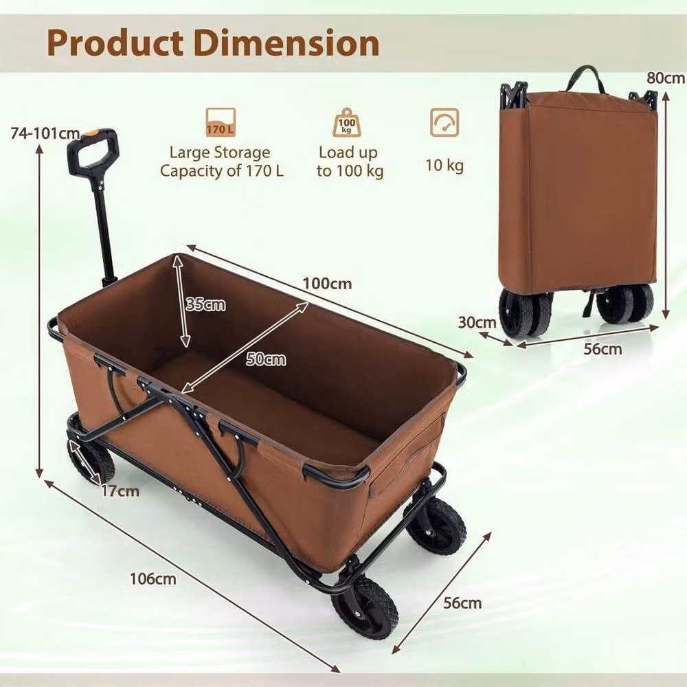 KORVIXA Heavy-Duty Collapsible Foldable Wagon Cart, Brown – 2
