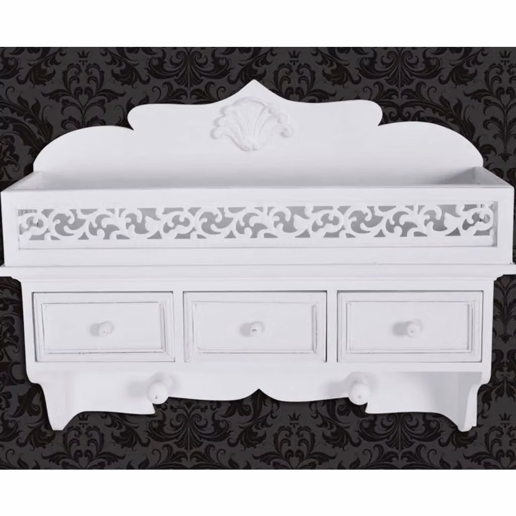 Berkfield Home Wall Mounted Shelf with 3 Drawers and 2 Hooks in White – 4