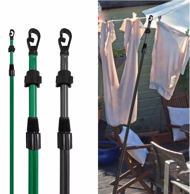 Almineez 2 Pack Green Galvanised Steel Clothes Prop Washing Line 2.2m