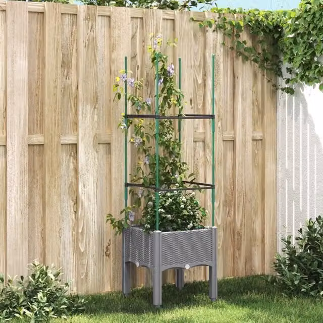 Berkfield Home Garden Planter with Trellis in Light Grey, W/D/H: 40 x 40 x 142.5 cm – 1