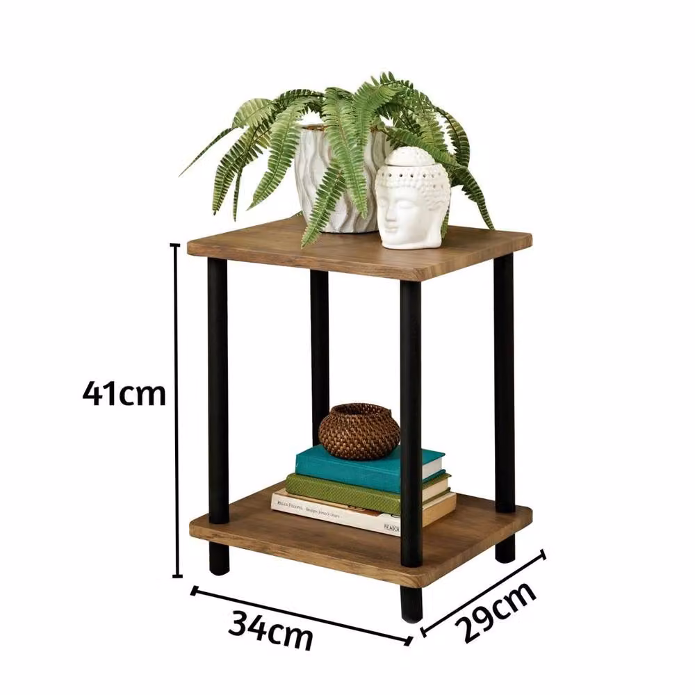 FLAVORA Walnut 2 Tier Side Table in Brown – 2
