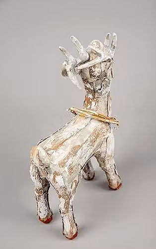SHATCHI Reindeer Figure Christmas Tabletop Centrepiece in Brown and White Wood, Height: 36 cm – 2
